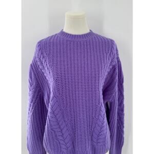Aqua Bloomingdales Purple Cashmere Cableknit Sweater Knit Pullover Medium M NWT